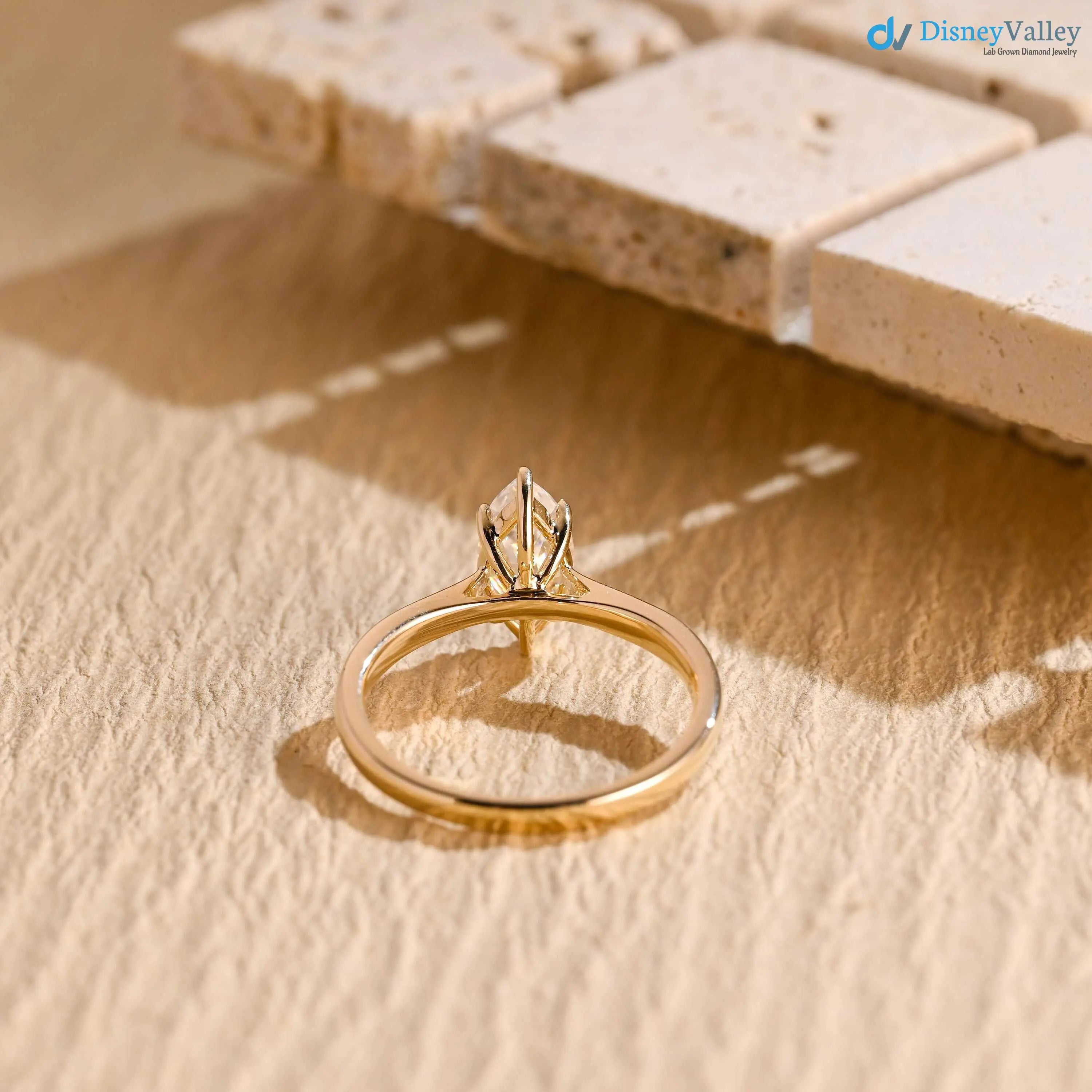 Solid Gold Marquise Cut Lab Grown Engagement Ring DisneyValley