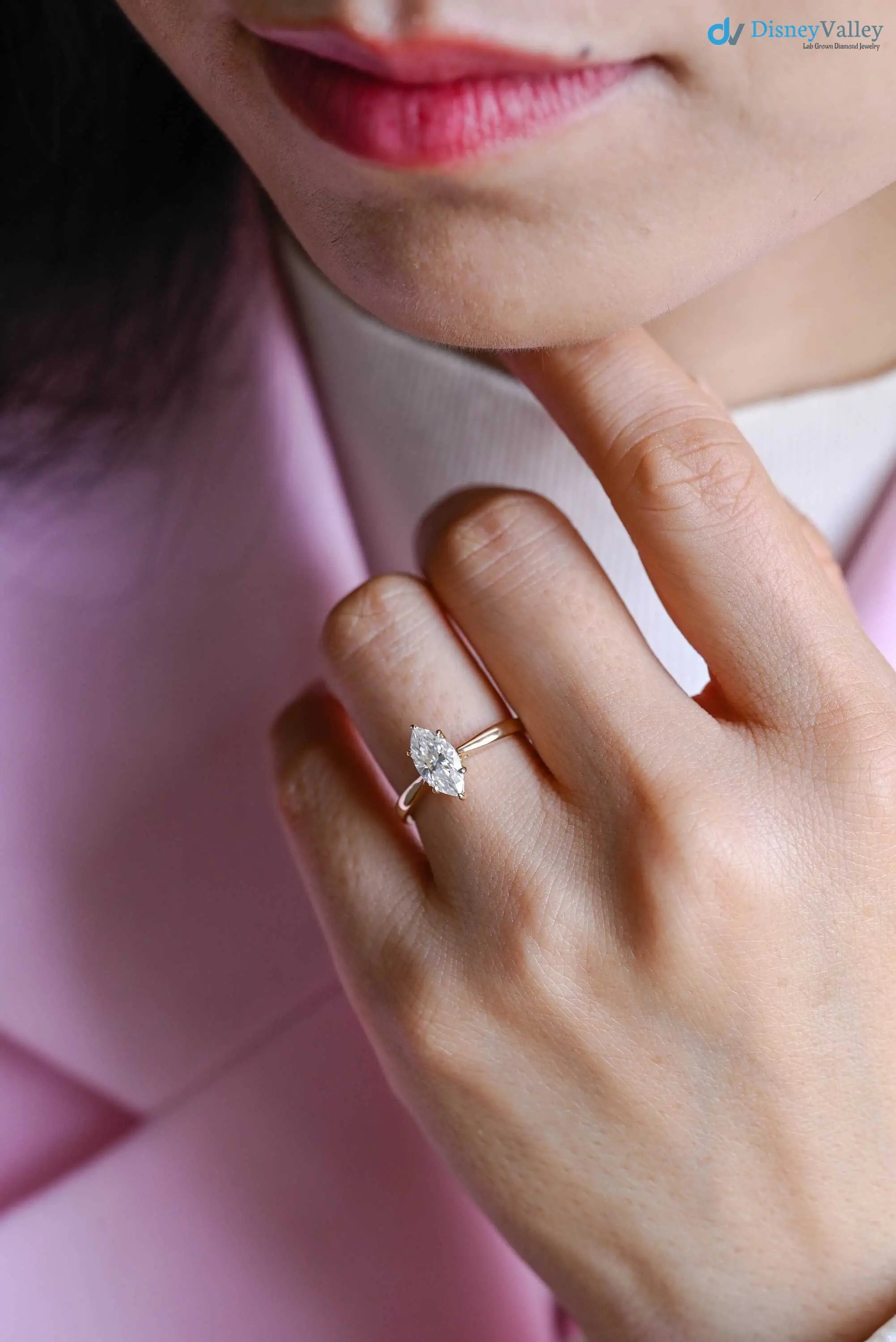 Solid Gold Marquise Cut Lab Grown Engagement Ring DisneyValley