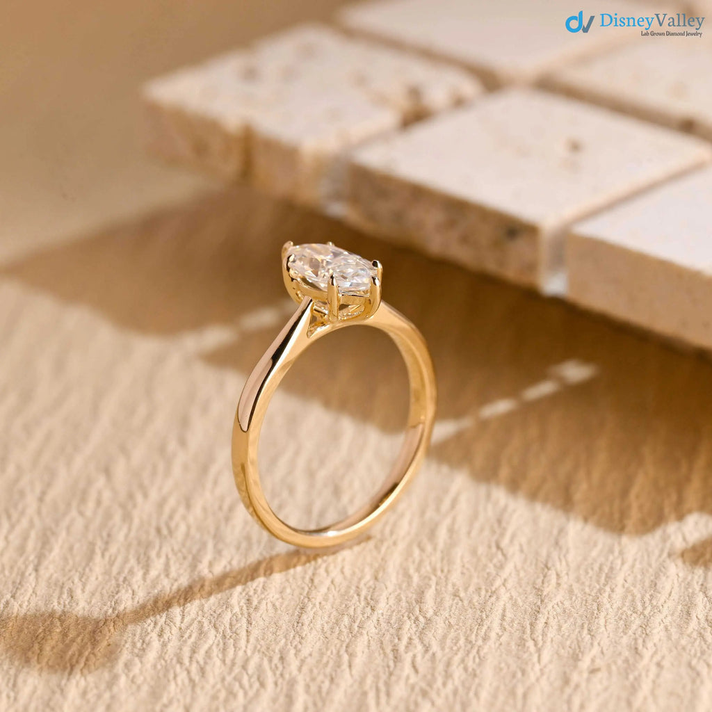 Solid Gold Marquise Cut Lab Grown Engagement Ring DisneyValley