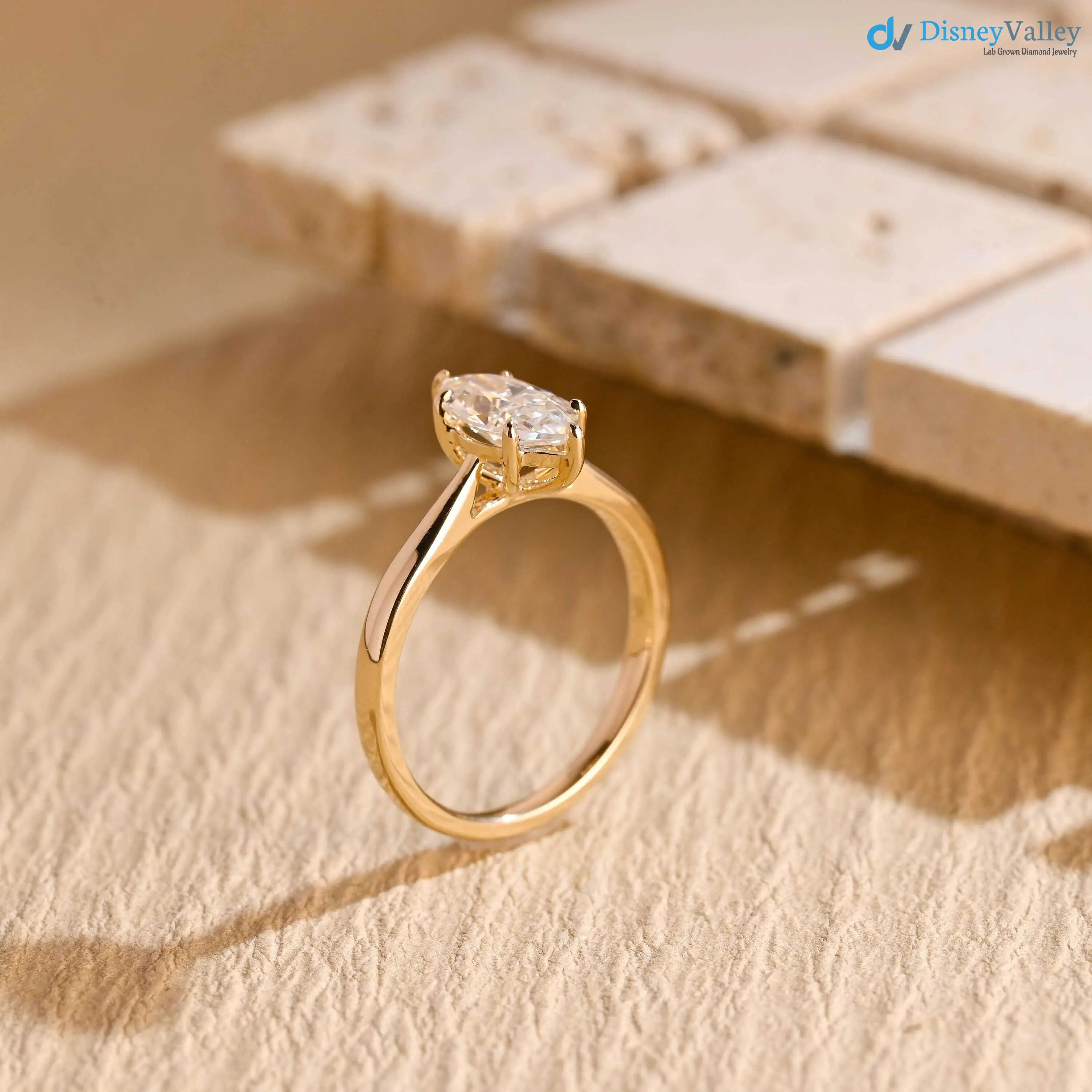 Solid Gold Marquise Cut Lab Grown Engagement Ring DisneyValley