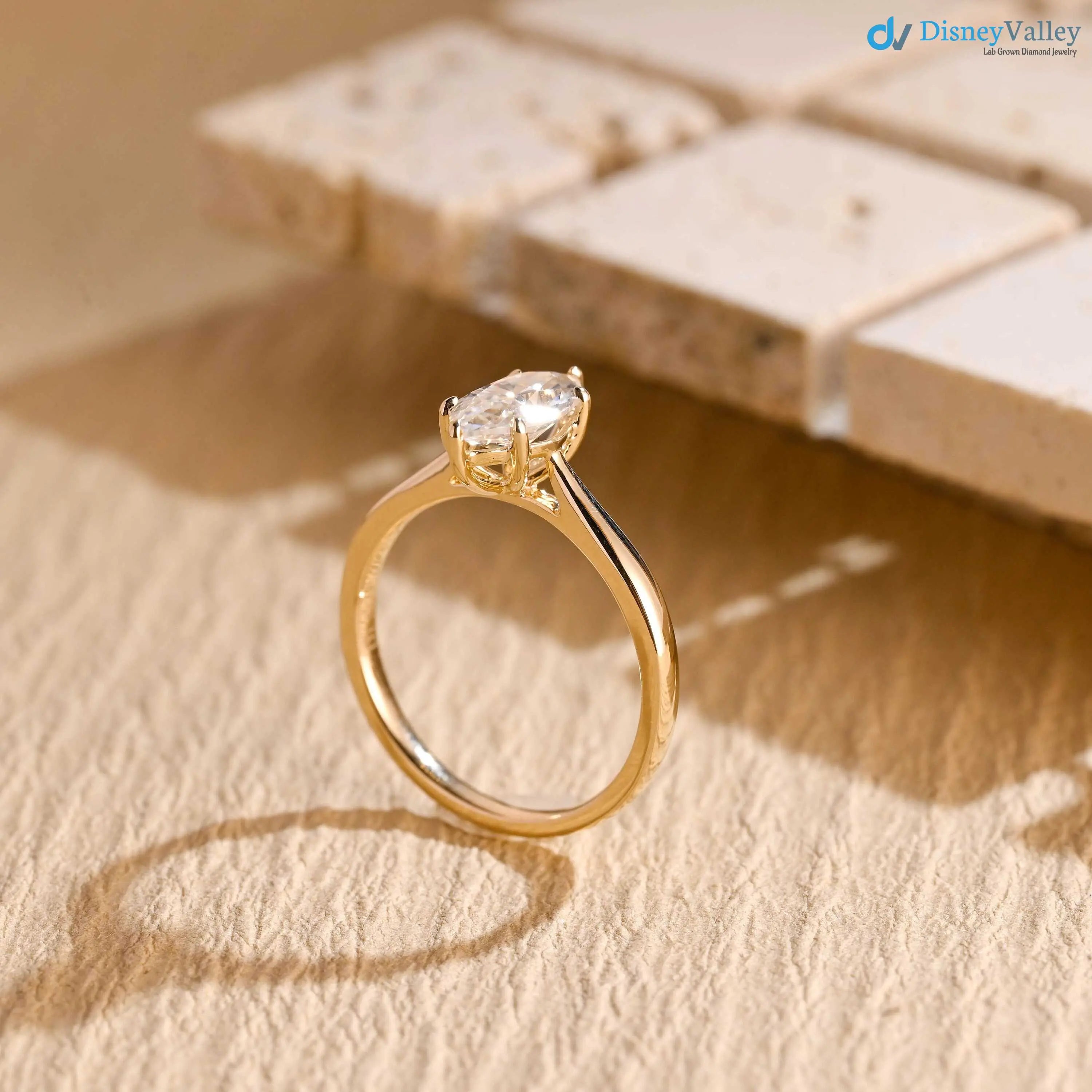 Solid Gold Marquise Cut Lab Grown Engagement Ring DisneyValley
