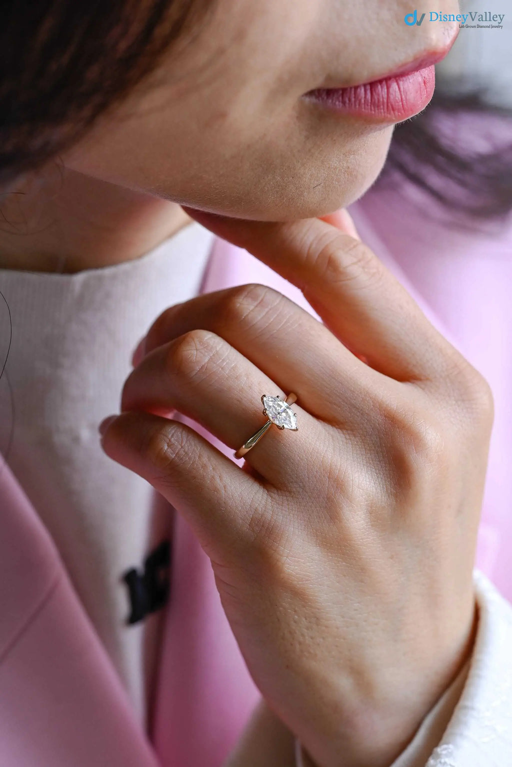Solid Gold Marquise Cut Lab Grown Engagement Ring DisneyValley
