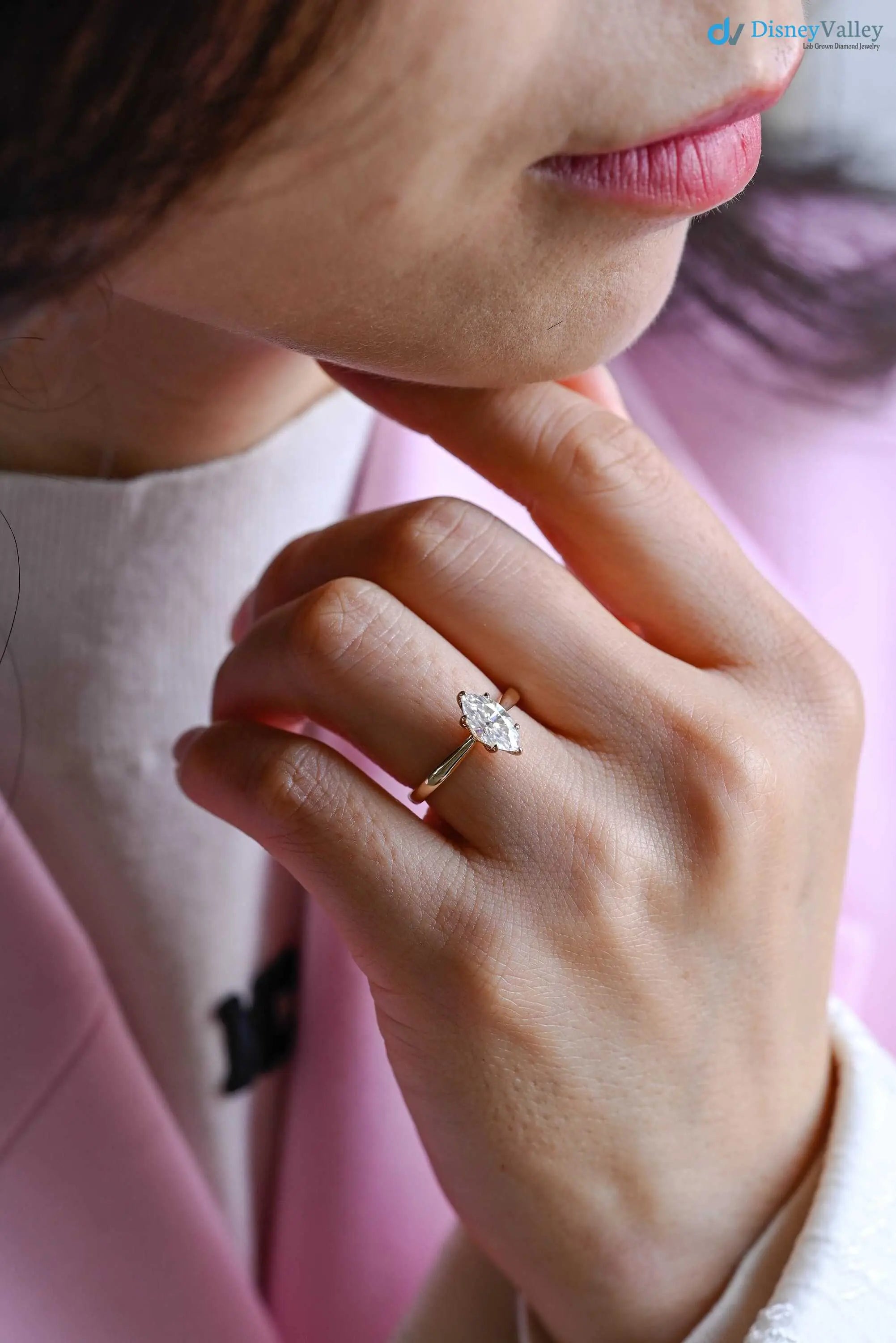 Solid Gold Marquise Cut Lab Grown Engagement Ring DisneyValley
