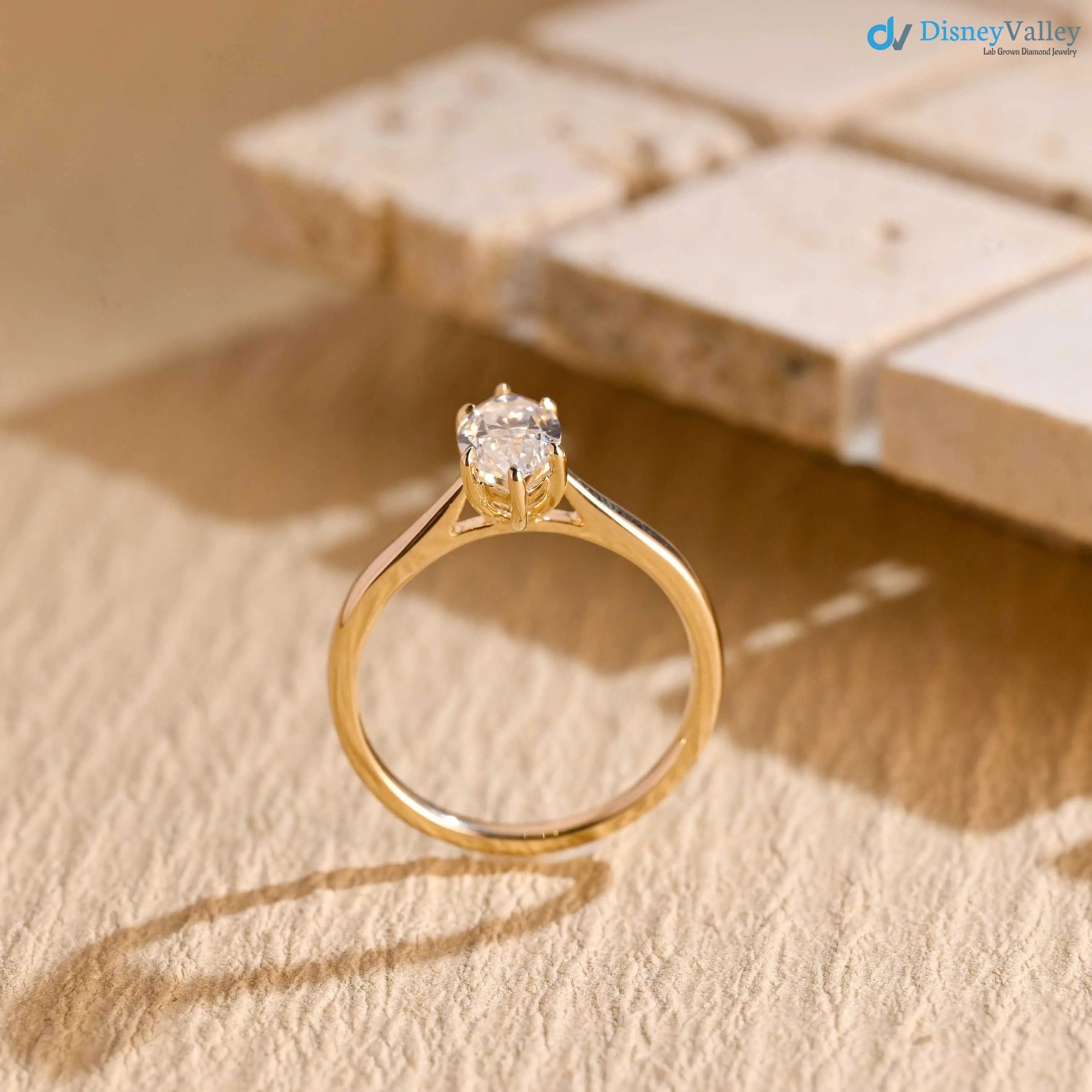 Solid Gold Marquise Cut Lab Grown Engagement Ring DisneyValley