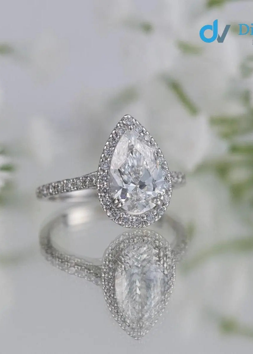 Solid Gold Pear Shaped IGI Certified Lab Grown Diamond Engagement Ring - DisneyValley