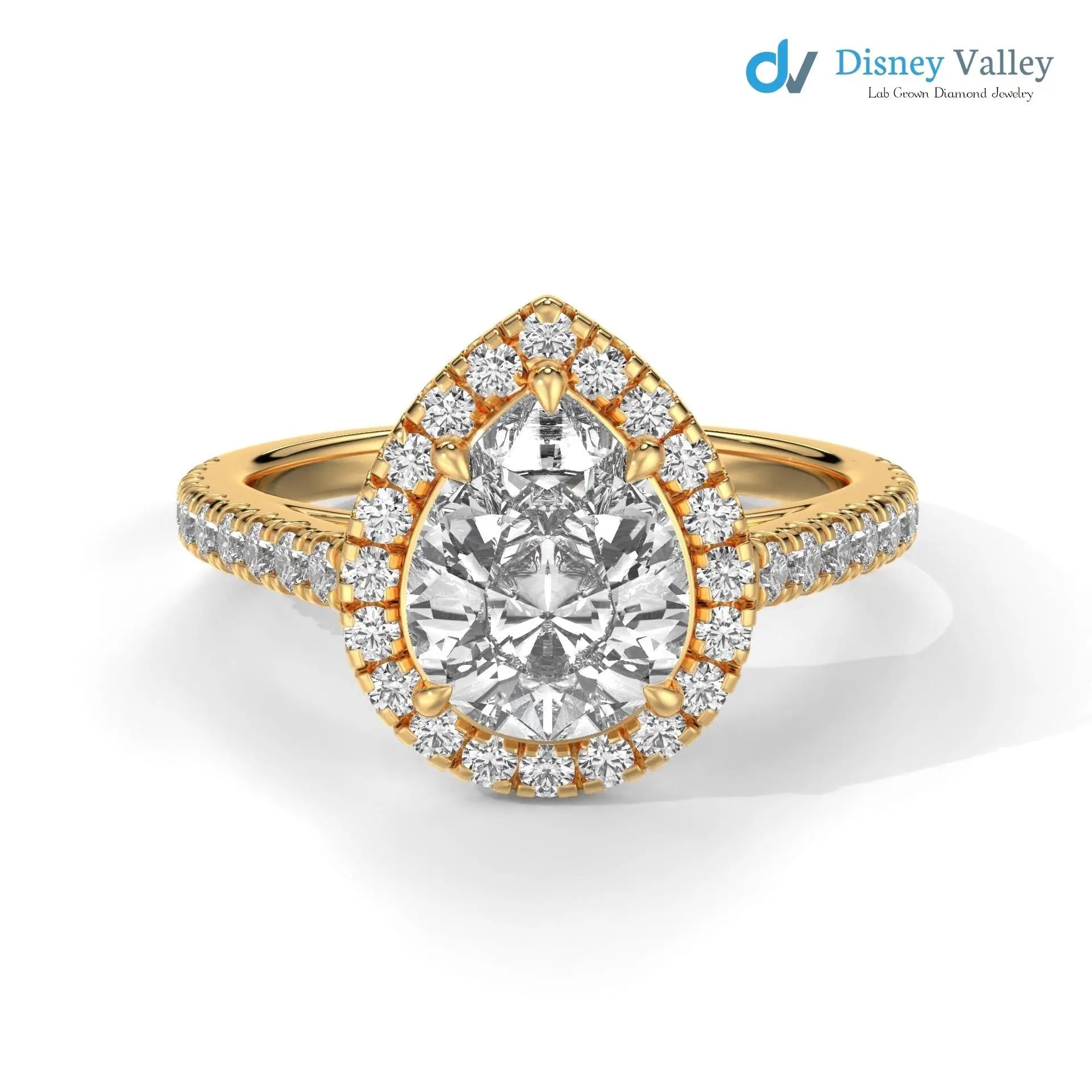 Solid Gold Pear Shaped IGI Certified Lab Grown Diamond Engagement Ring - DisneyValley