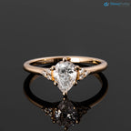 Solid Gold Pear lab grown Diamond Engagement Ring with Side Diamonds - DisneyValley