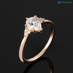 Solid Gold Pear lab grown Diamond Engagement Ring with Side Diamonds - DisneyValley