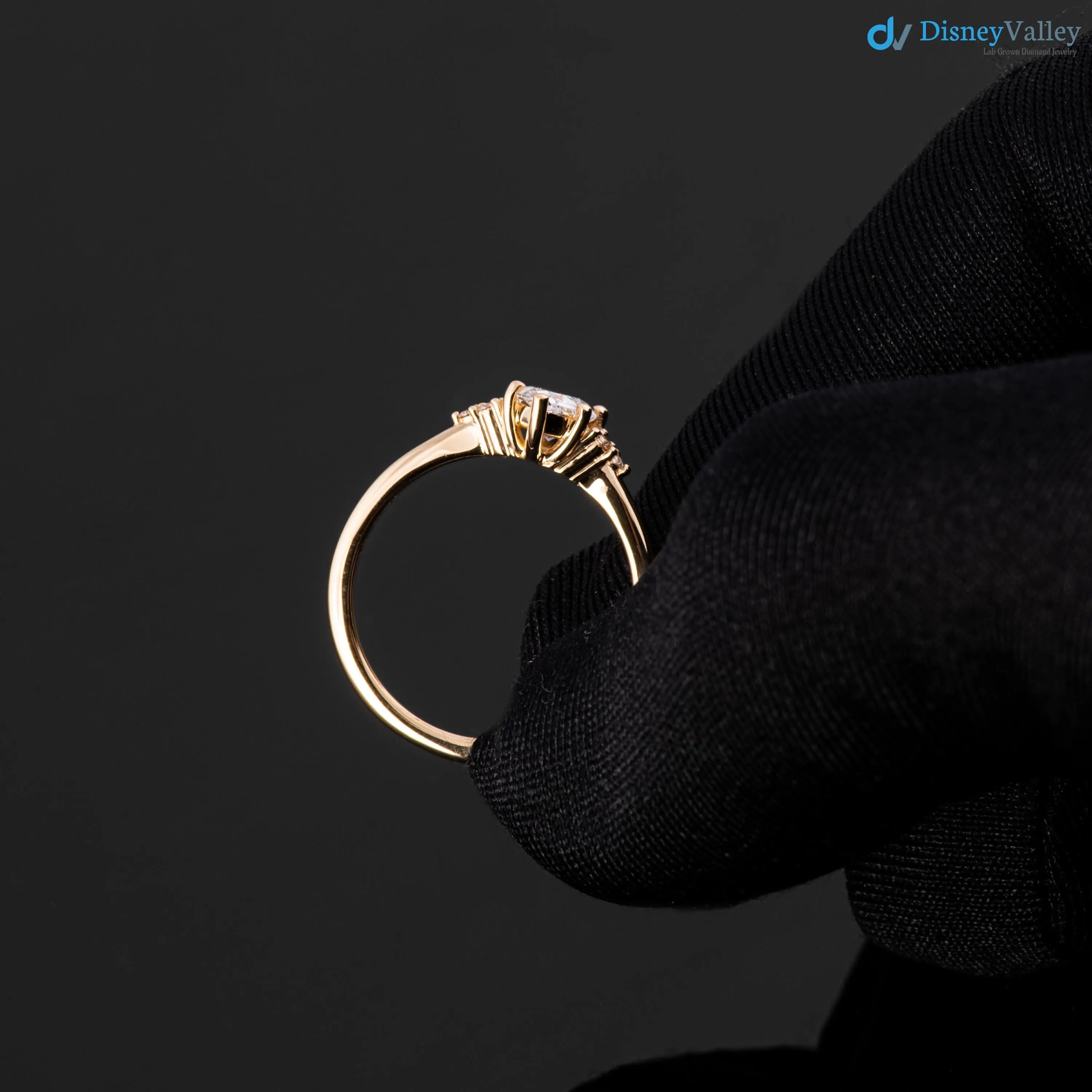 Solid Gold Pear lab grown Diamond Engagement Ring with Side Diamonds - DisneyValley