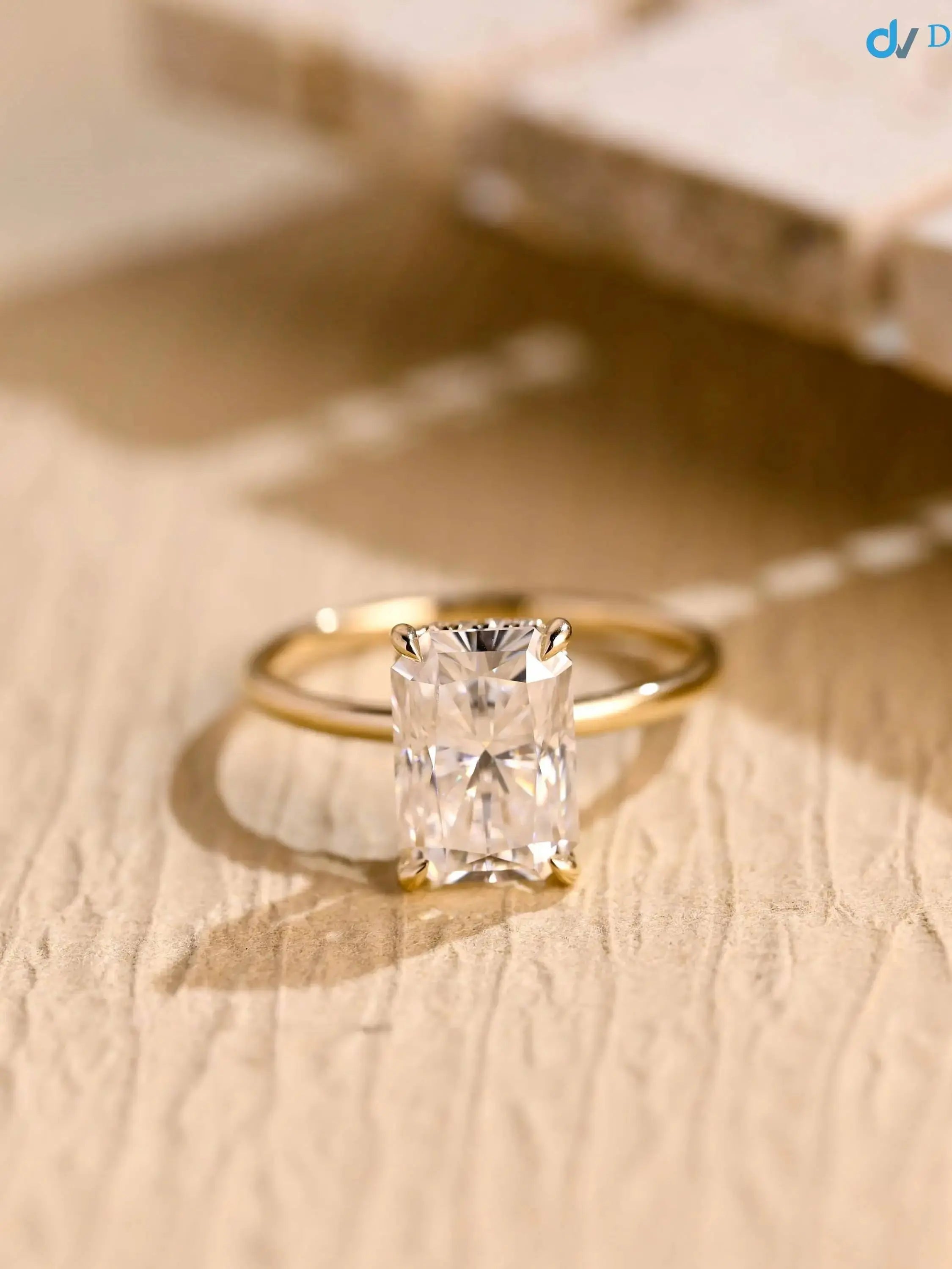 Solid Gold Radiant Cut Lab Grown Hidden Halo Engagement Ring DisneyValley Main image
