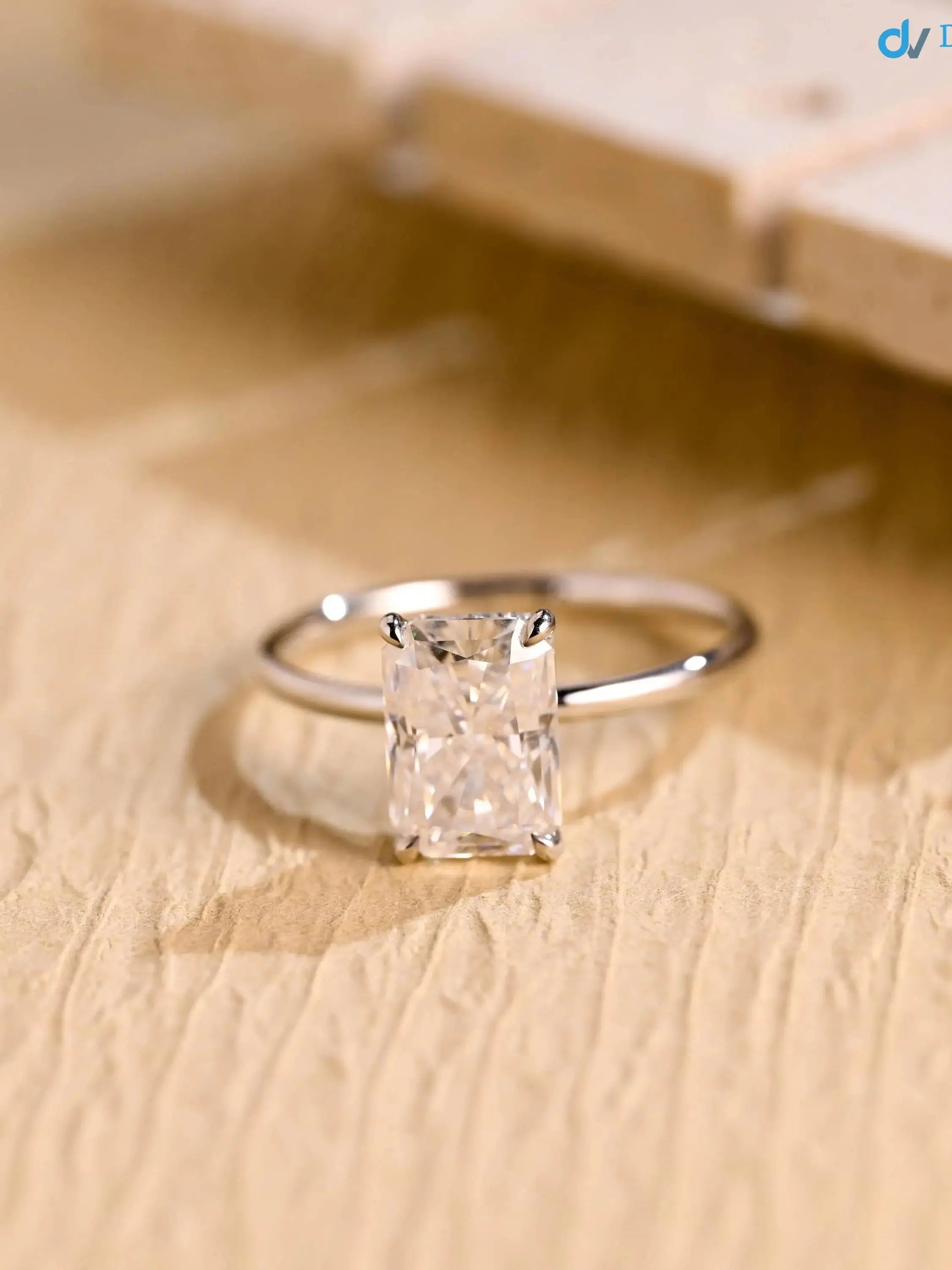 Solid Gold Radiant Cut Lab Grown Hidden Halo Engagement Ring DisneyValley