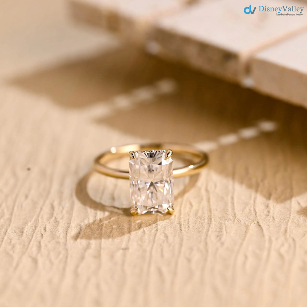 Solid Gold Radiant Cut Lab Grown Hidden Halo Engagement Ring DisneyValley