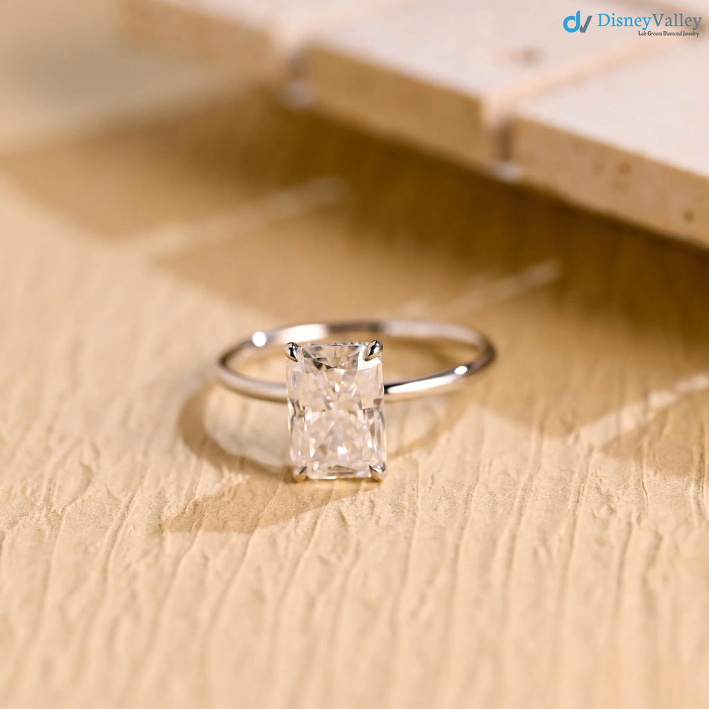 Solid Gold Radiant Cut Lab Grown Hidden Halo Engagement Ring DisneyValley
