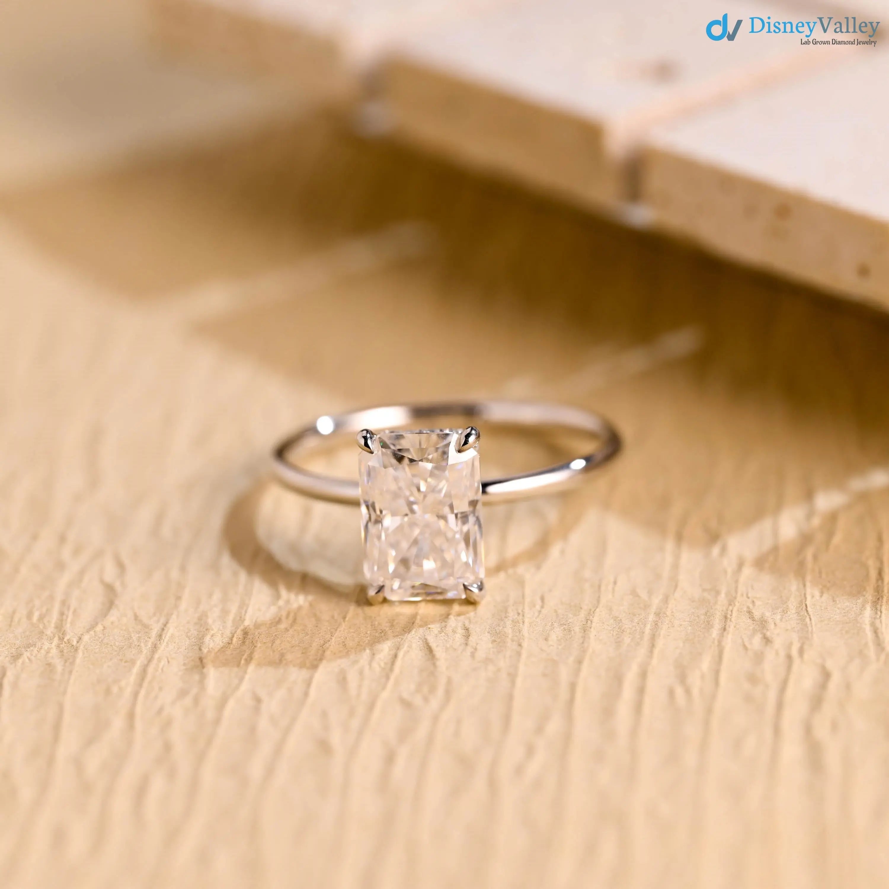 Solid Gold Radiant Cut Lab Grown Hidden Halo Engagement Ring DisneyValley