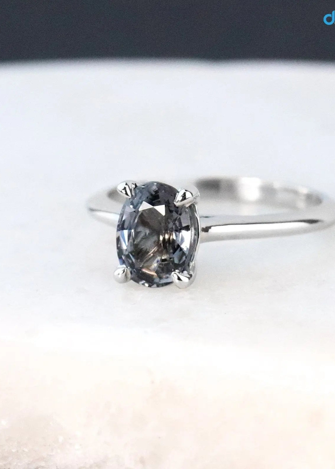 Solid Gold Titanium Smoky Grey lab grown Solitaire Engagement Ring - DisneyValley Main image