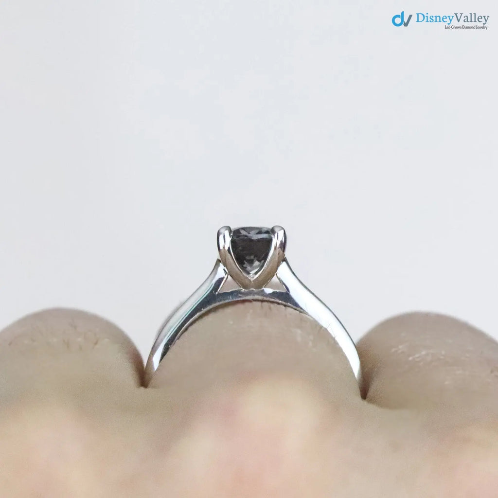 Solid Gold Titanium Smoky Grey lab grown Solitaire Engagement Ring - DisneyValley