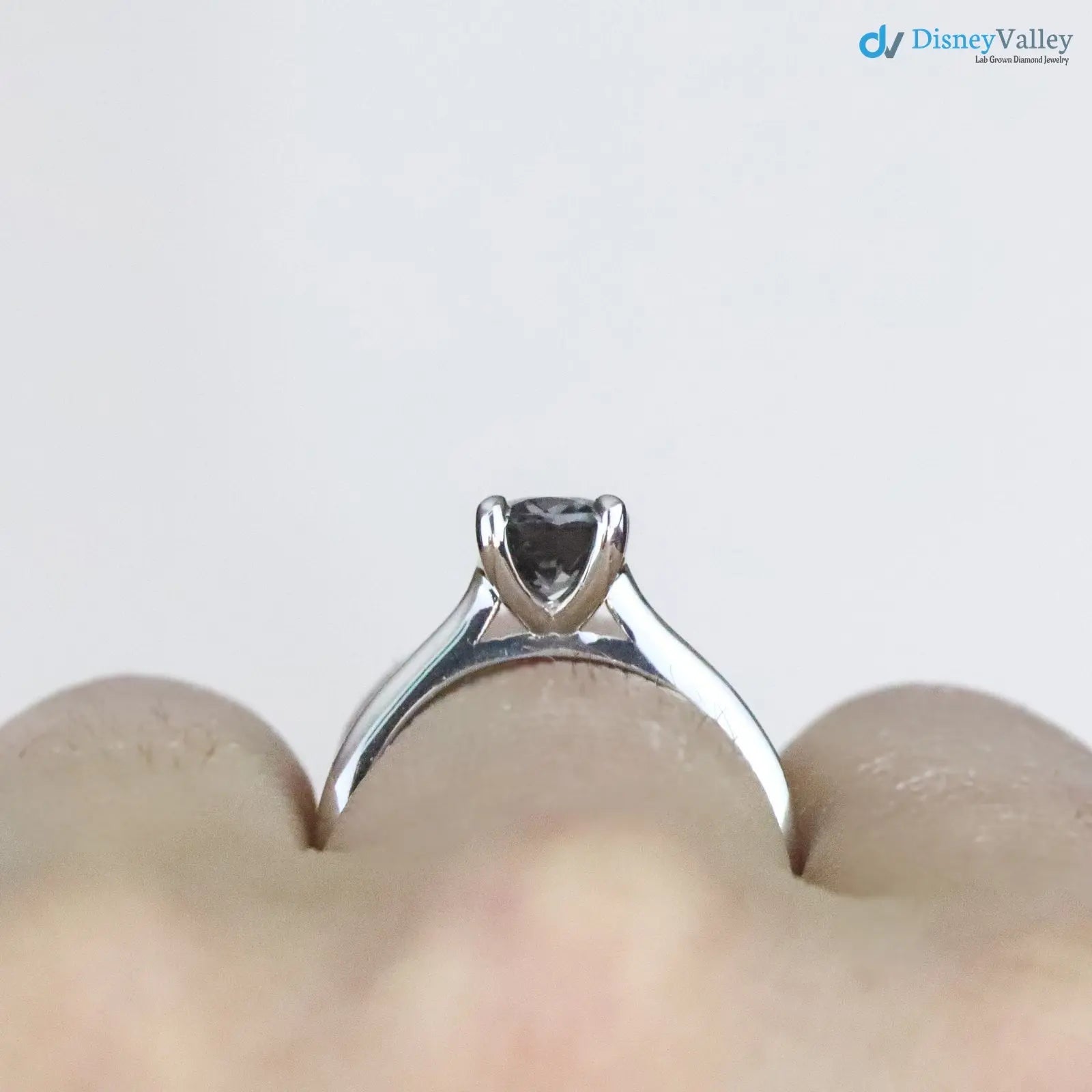 Solid Gold Titanium Smoky Grey lab grown Solitaire Engagement Ring - DisneyValley
