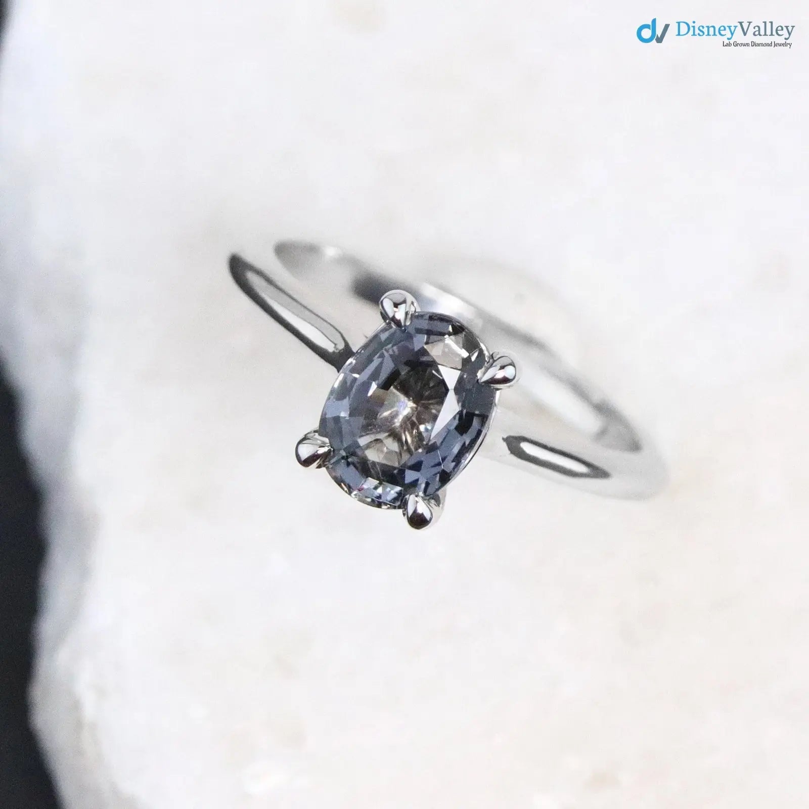 Solid Gold Titanium Smoky Grey lab grown Solitaire Engagement Ring - DisneyValley