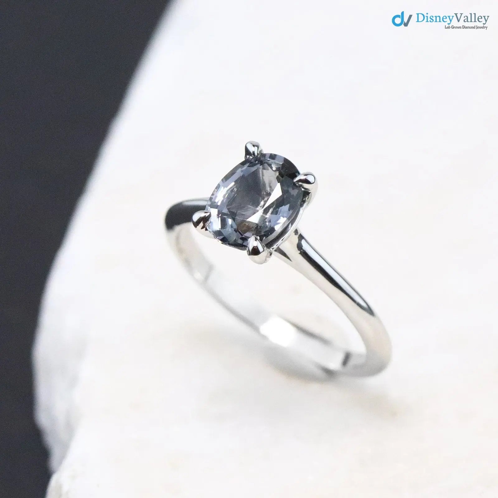 Solid Gold Titanium Smoky Grey lab grown Solitaire Engagement Ring - DisneyValley