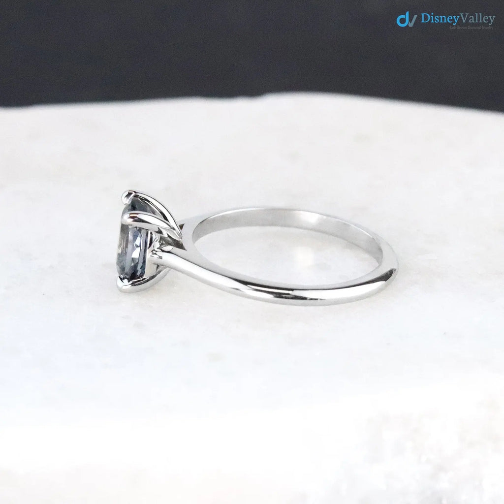 Solid Gold Titanium Smoky Grey lab grown Solitaire Engagement Ring - DisneyValley