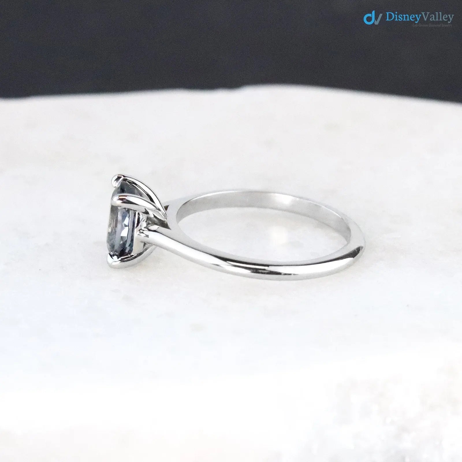 Solid Gold Titanium Smoky Grey lab grown Solitaire Engagement Ring - DisneyValley