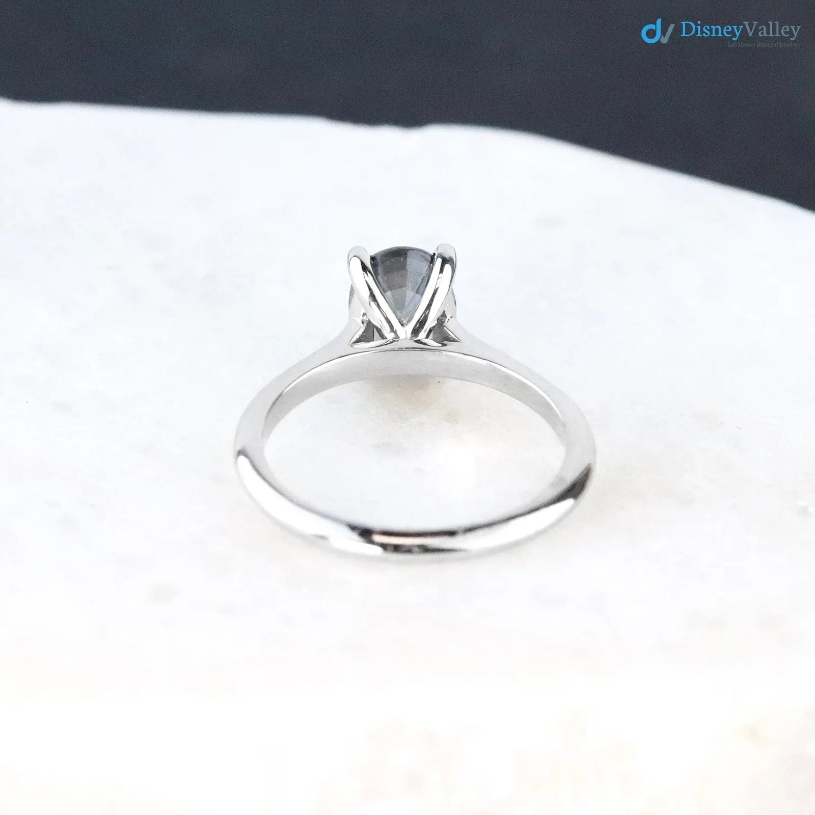 Solid Gold Titanium Smoky Grey lab grown Solitaire Engagement Ring - DisneyValley