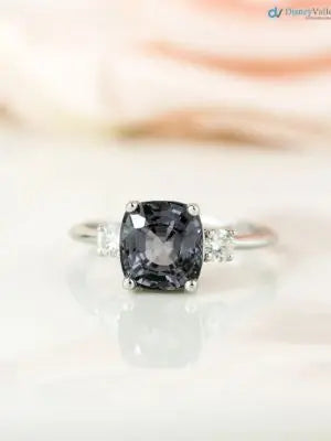 Solid Gold dark Grey Lab Grown 3 Stone Engagement Ring DisneyValley Main image