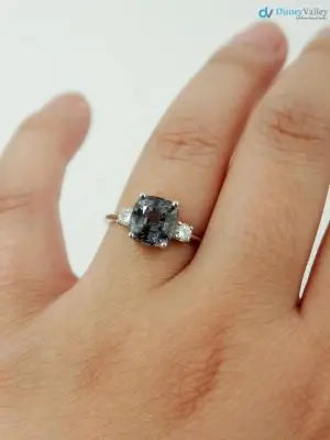 Solid Gold dark Grey Lab Grown 3 Stone Engagement Ring DisneyValley