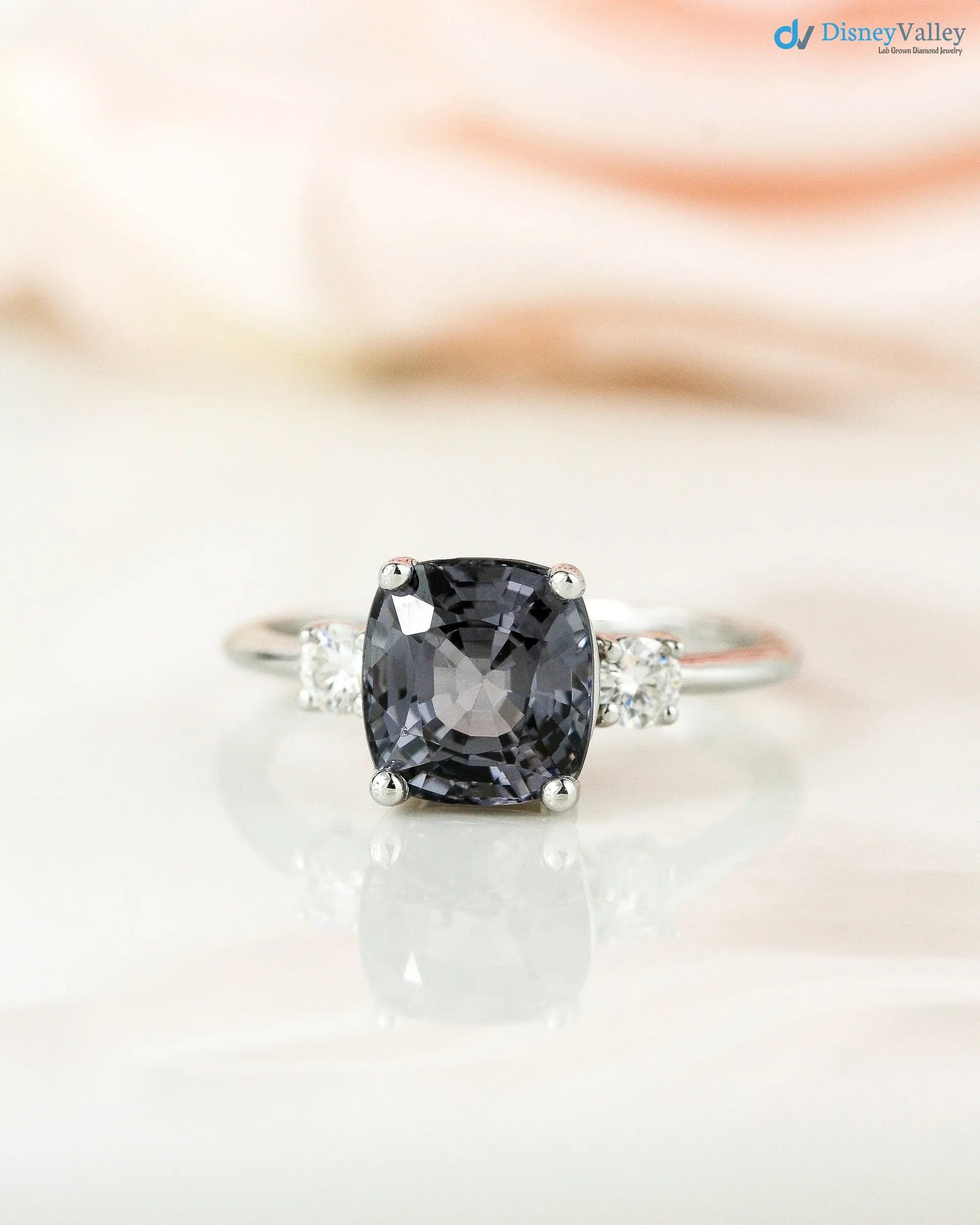 Solid Gold dark Grey Lab Grown 3 Stone Engagement Ring - DisneyValley