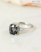 Solid Gold dark Grey Lab Grown 3 Stone Engagement Ring - DisneyValley