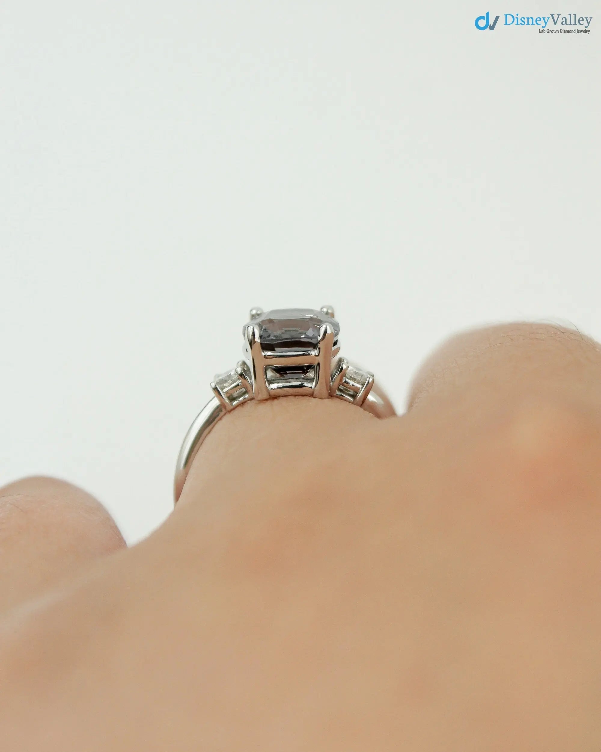 Solid Gold dark Grey Lab Grown 3 Stone Engagement Ring - DisneyValley