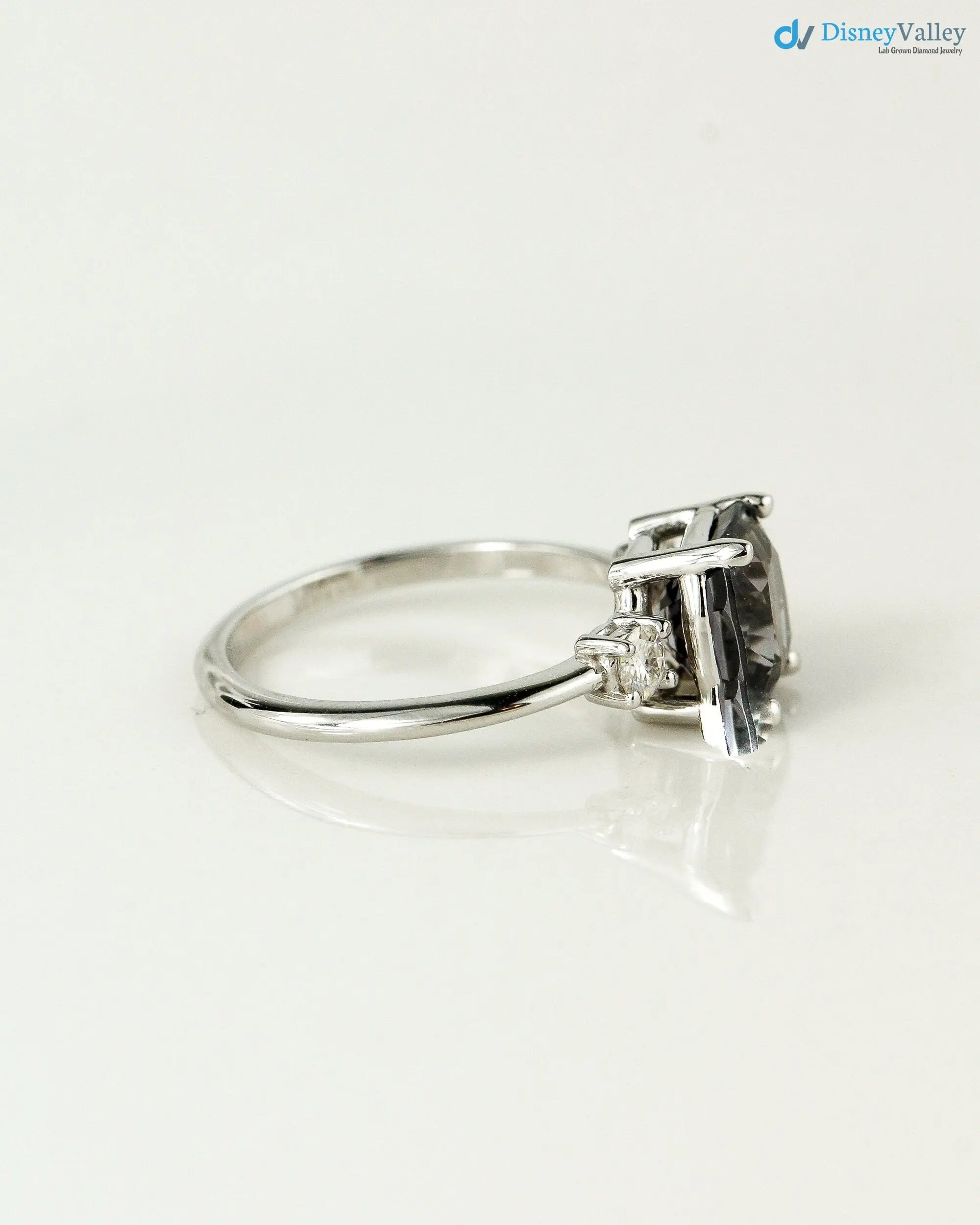 Solid Gold dark Grey Lab Grown 3 Stone Engagement Ring - DisneyValley