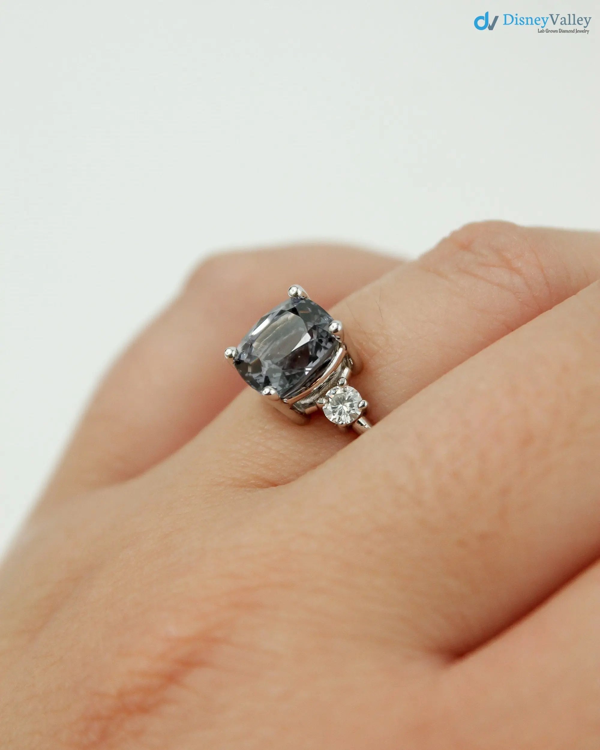 Solid Gold dark Grey Lab Grown 3 Stone Engagement Ring - DisneyValley