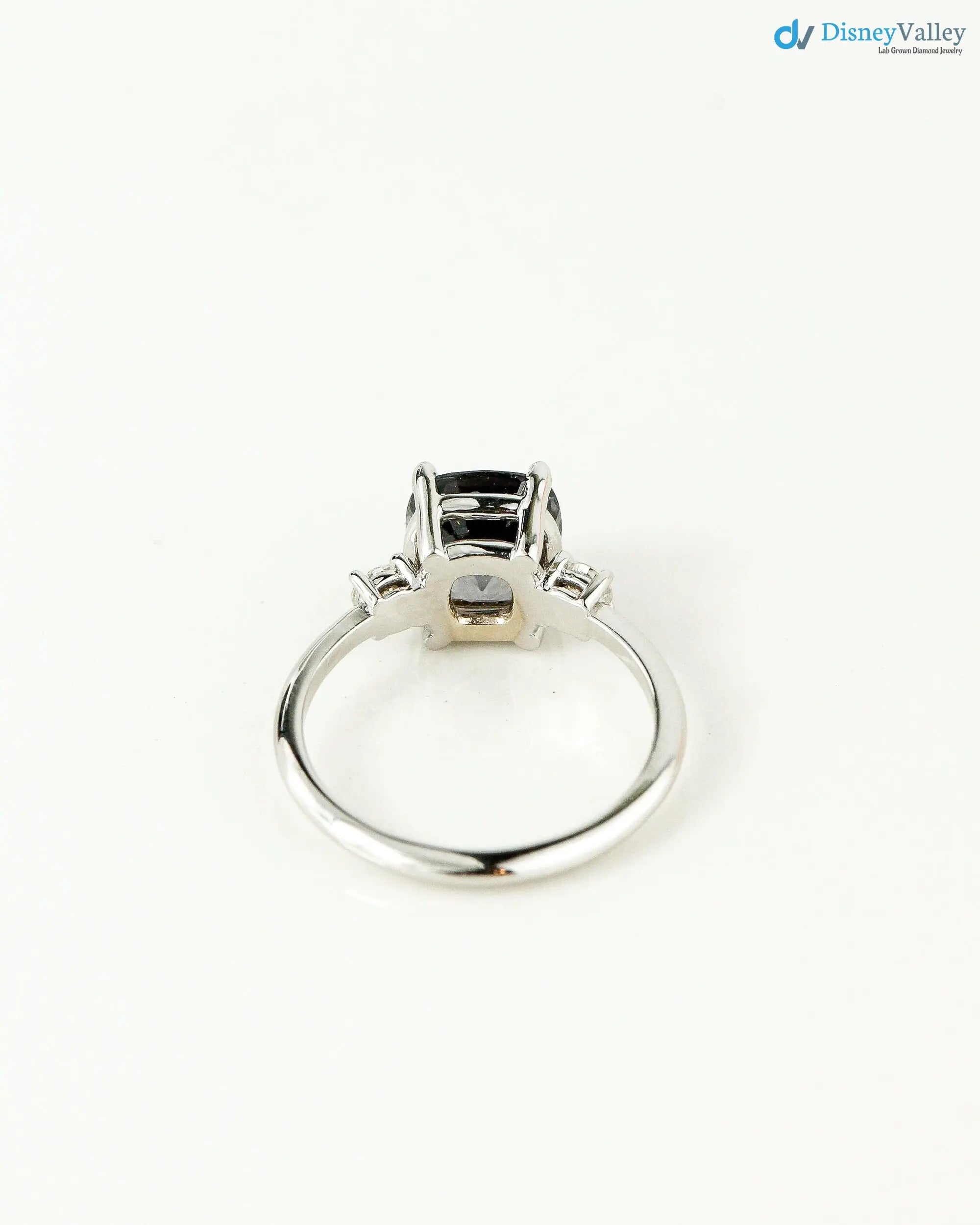 Solid Gold dark Grey Lab Grown 3 Stone Engagement Ring - DisneyValley