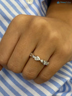 Solid White Gold Stackable Sparkling 0.79 Carat Pear and Round Cut Pave Set wedding ring - DisneyValley