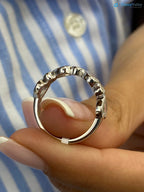 Solid White Gold Stackable Sparkling 0.79 Carat Pear and Round Cut Pave Set wedding ring - DisneyValley