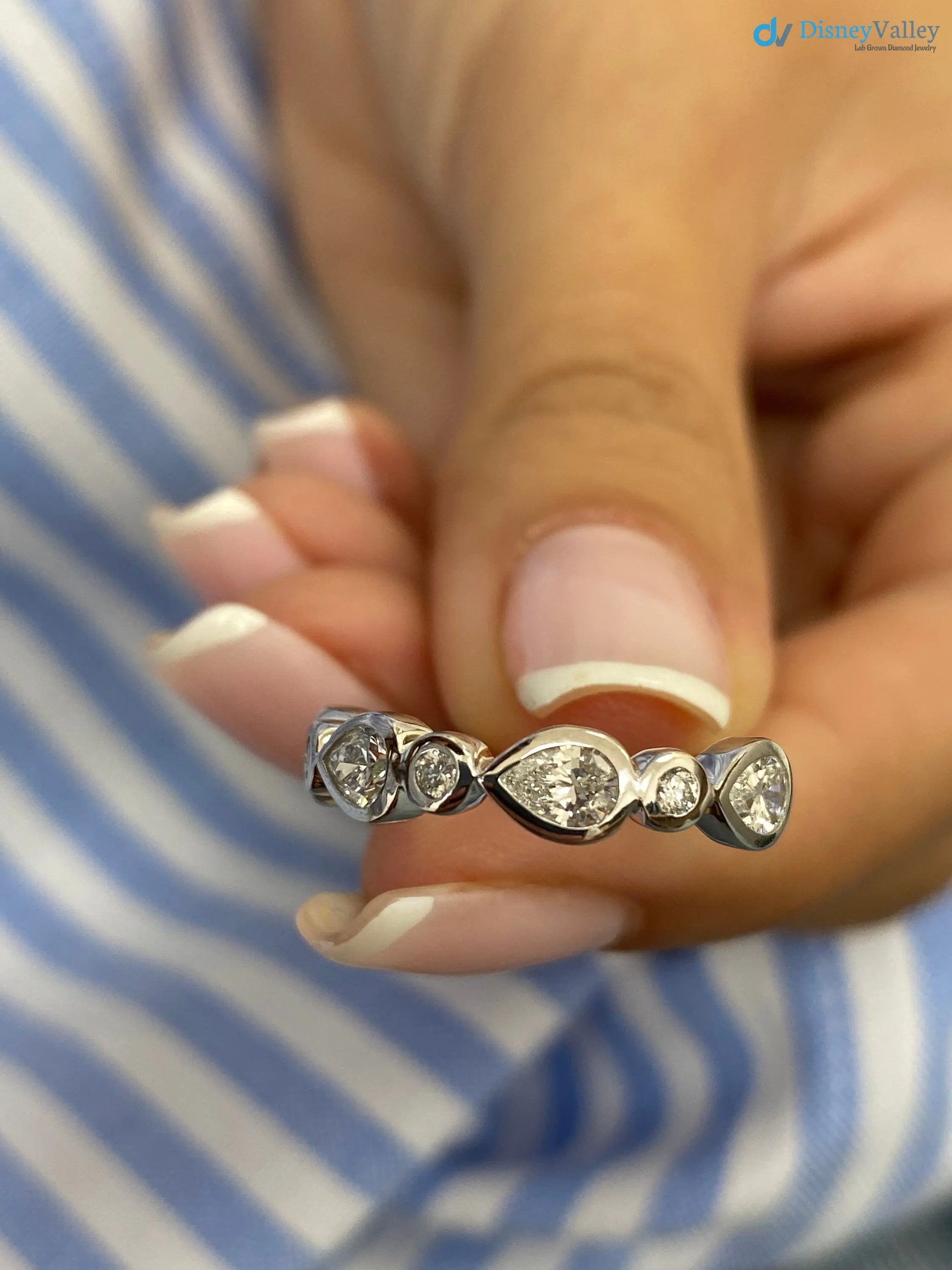 Solid White Gold Stackable Sparkling 0.79 Carat Pear and Round Cut Pave Set wedding ring - DisneyValley