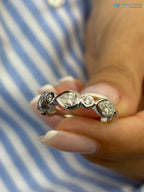 Solid White Gold Stackable Sparkling 0.79 Carat Pear and Round Cut Pave Set wedding ring - DisneyValley