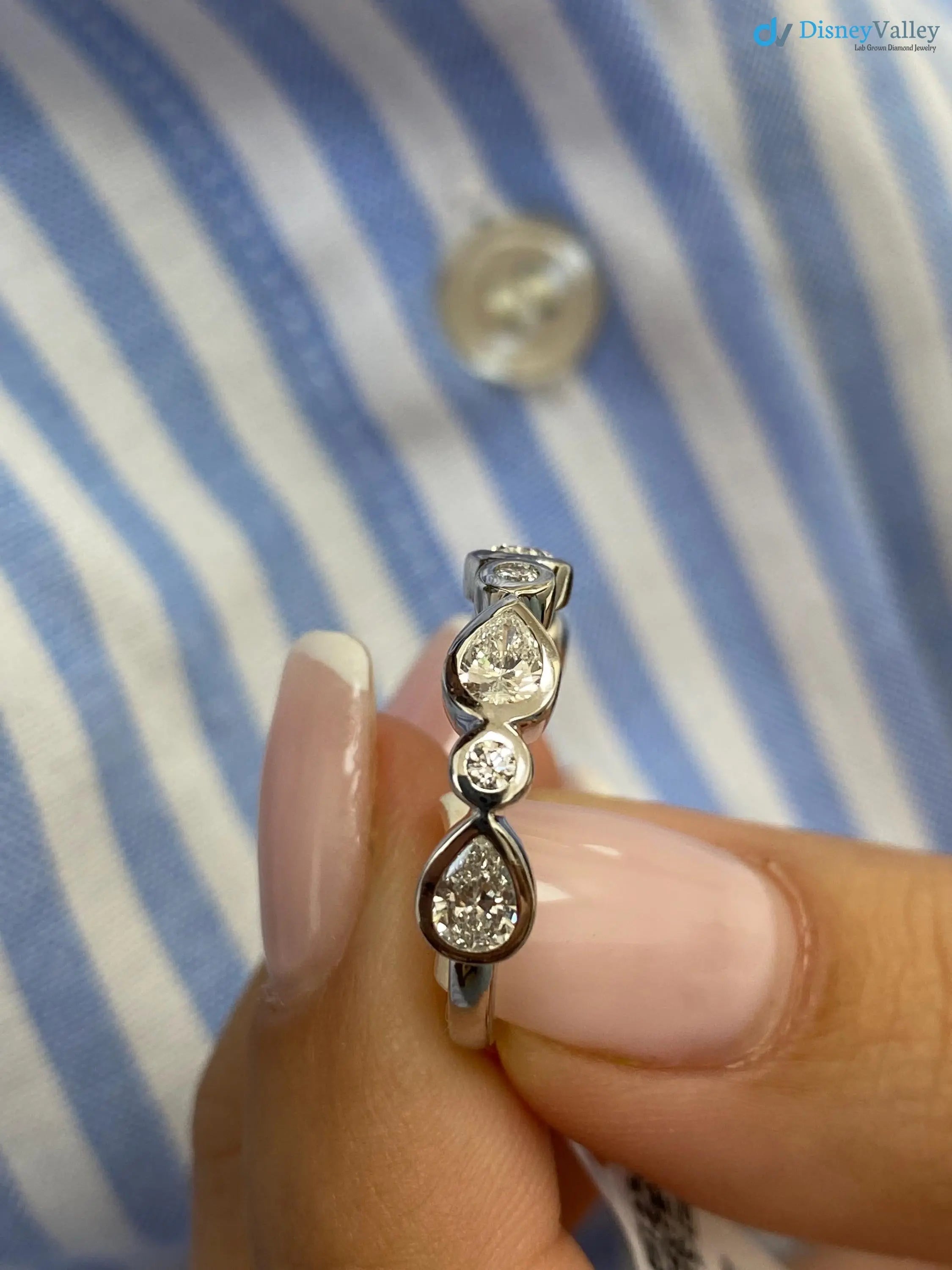 Solid White Gold Stackable Sparkling 0.79 Carat Pear and Round Cut Pave Set wedding ring - DisneyValley