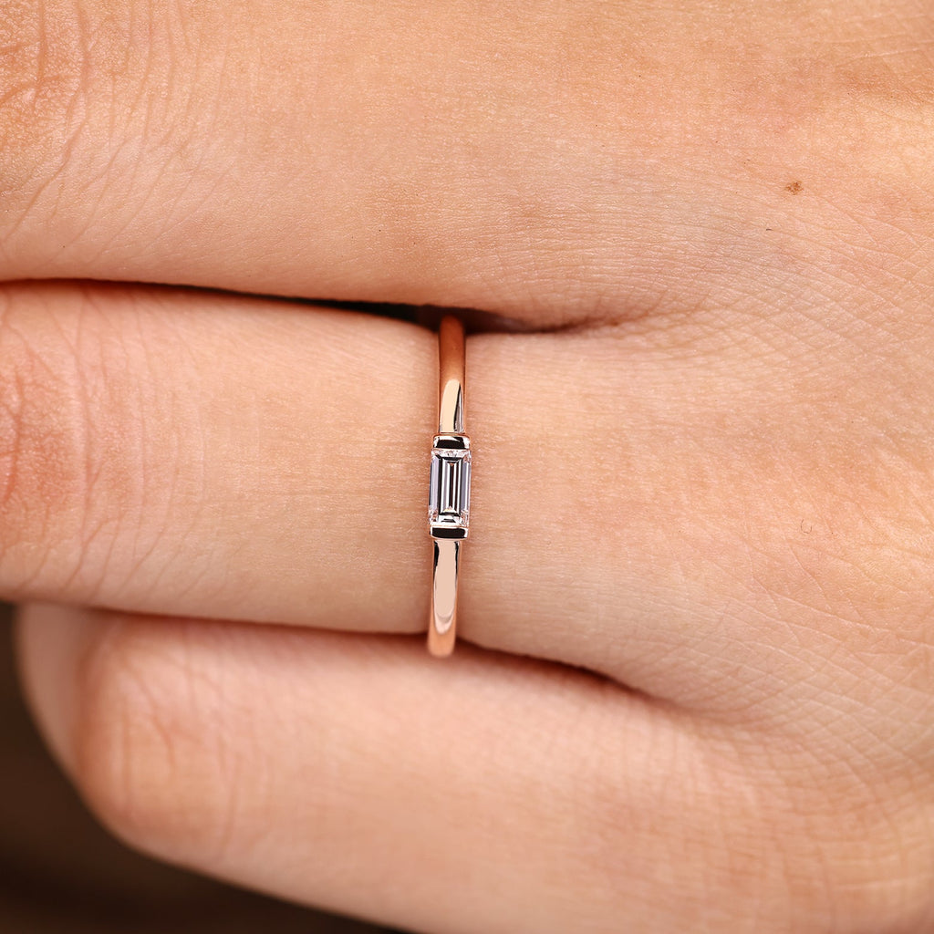 Half Bezel Baguette Wedding Band in Solitaire Style