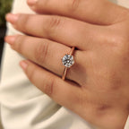 Solitaire Style Round Cut Diamond Ring with Hidden Blue Sapphire