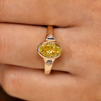 Three Stone Yellow Oval Cut Engagement Ring With Trillion Side Stone