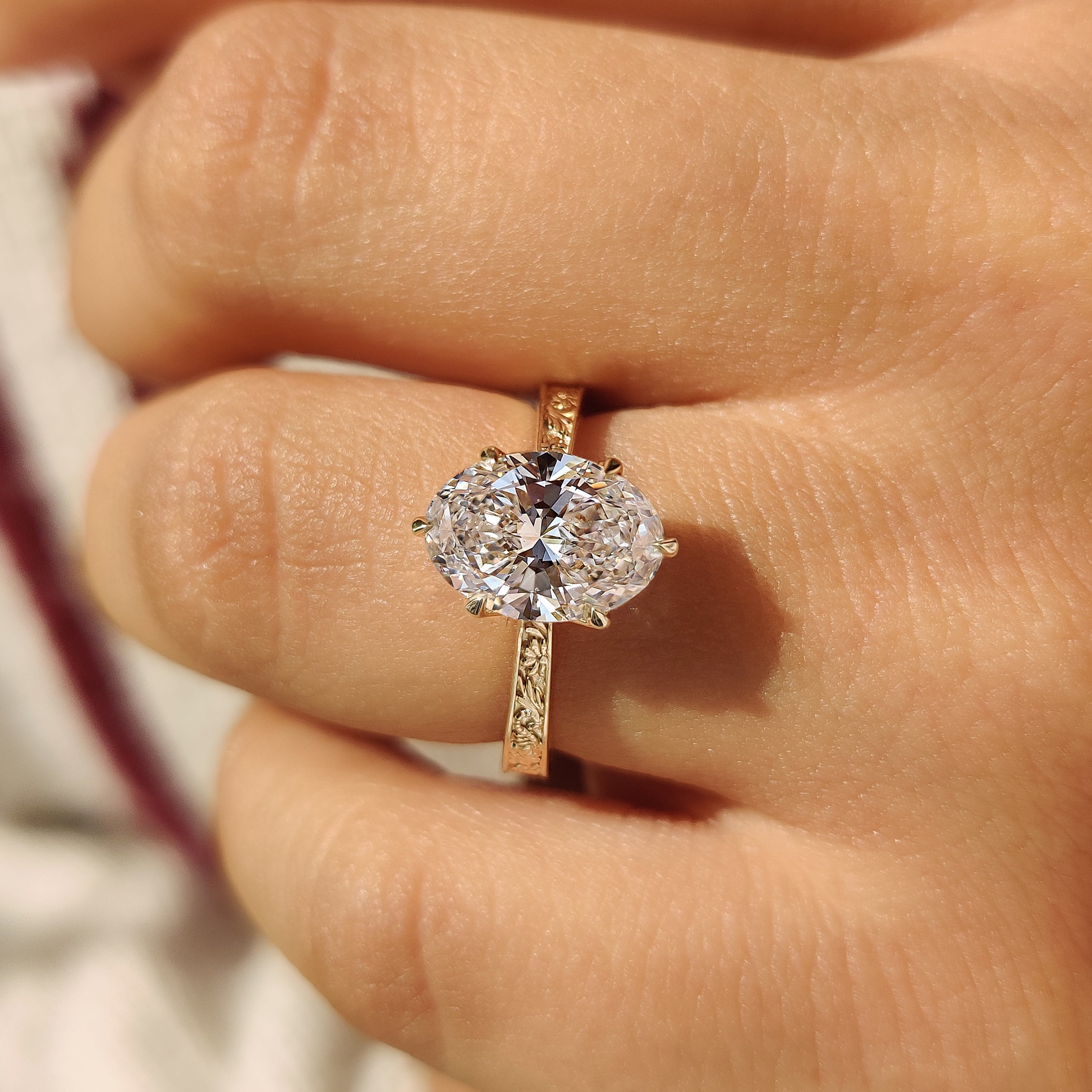 Solitaire Oval Diamond Ring In Art Deco