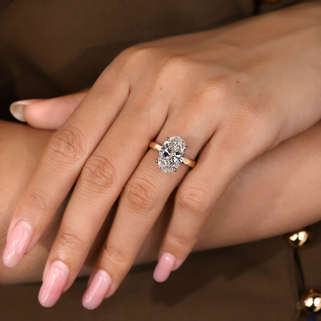 5 - 10 Carat Oval Cut Diamond Hidden Halo Engagement Ring