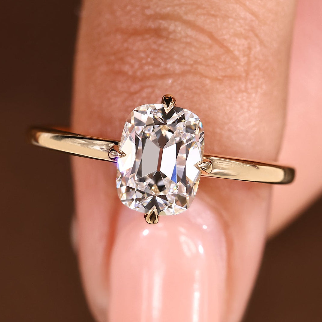 Cushion OMC Cut Hidden Halo Engagement Ring In Solitaire Style Main image