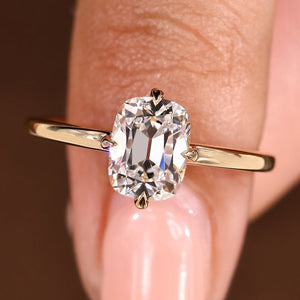 Cushion OMC Cut Hidden Halo Engagement Ring In Solitaire Style