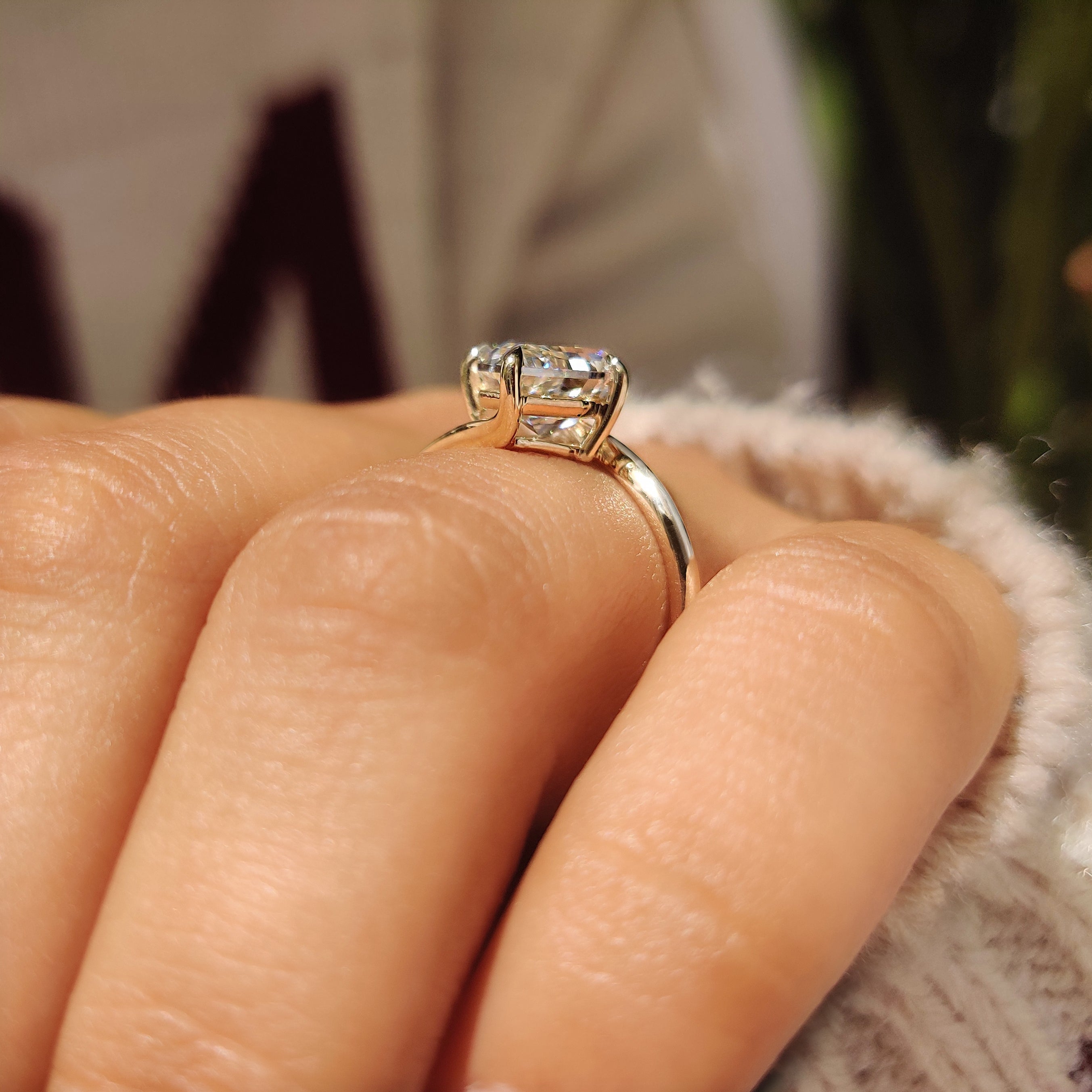 Pear Step Cut Diamond Solitaire Engagement Ring in Bypass Setting