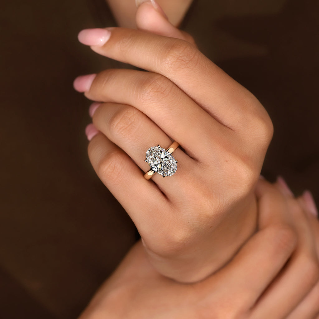 5 - 10 Carat Oval Cut Diamond Hidden Halo Engagement Ring
