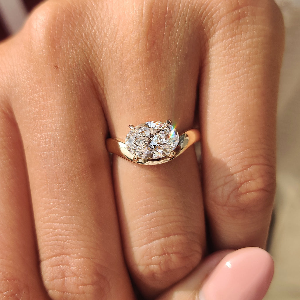 Solitaire Oval Cut Diamond Ring in East to West Setting