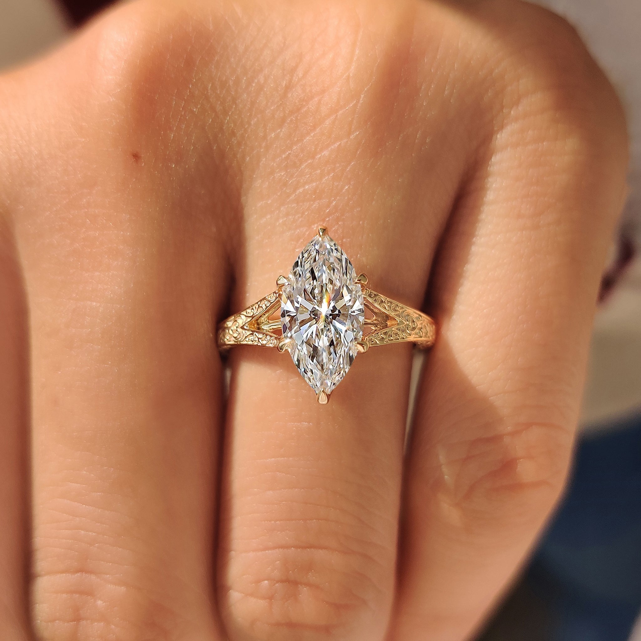 Marquise Cut Vintage Diamond Ring with Filigree Details